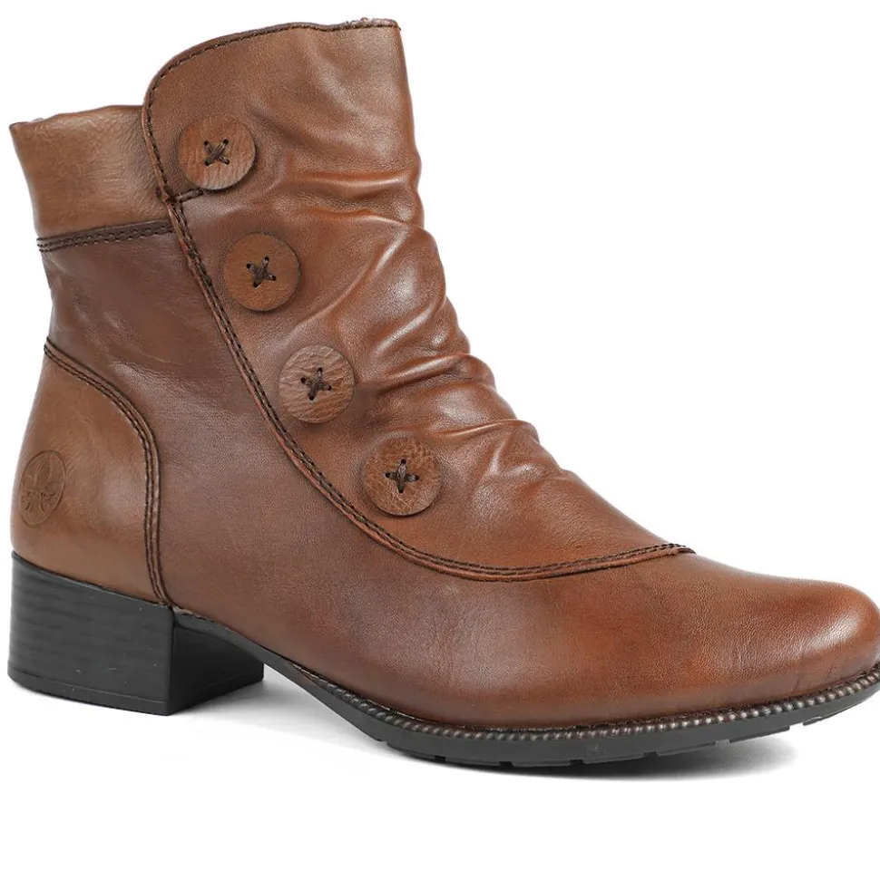 Rieker Leather Buttoned Ankle Boots - Brown
