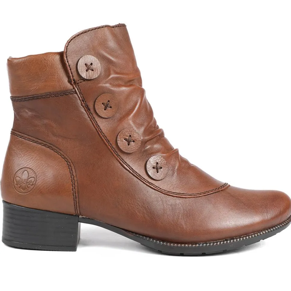 Rieker Leather Buttoned Ankle Boots - Brown