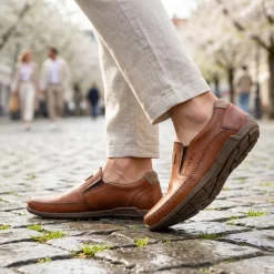Rieker Leather Elasticated Slip On Shoes - Tan