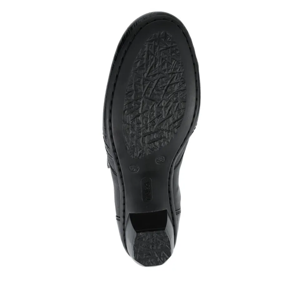 Rieker Leather Heeled Slip-On Shoes - Black