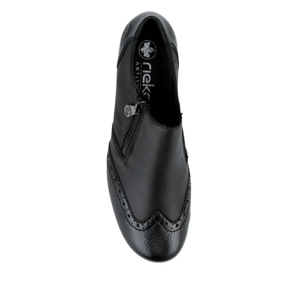 Rieker Leather Heeled Slip-On Shoes - Black