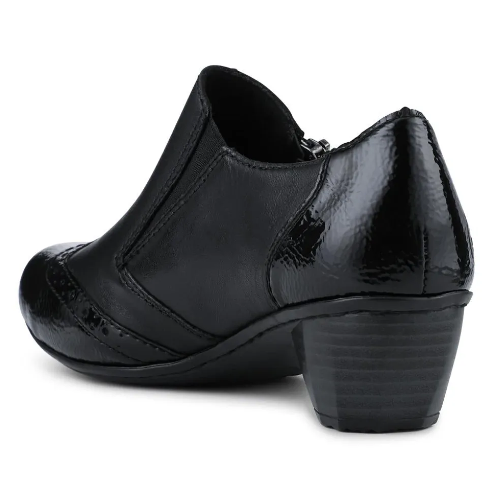 Rieker Leather Heeled Slip-On Shoes - Black