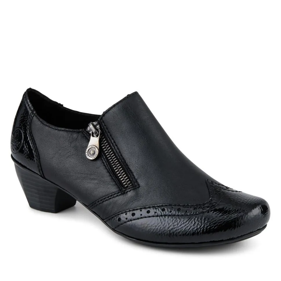 Rieker Leather Heeled Slip-On Shoes - Black