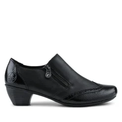 Rieker Leather Heeled Slip-On Shoes - Black