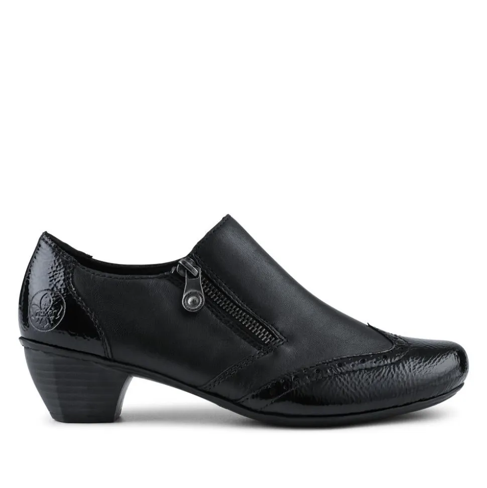 Rieker Leather Heeled Slip-On Shoes - Black
