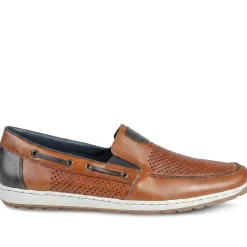 Rieker Leather Slip On Deck Shoes - Tan