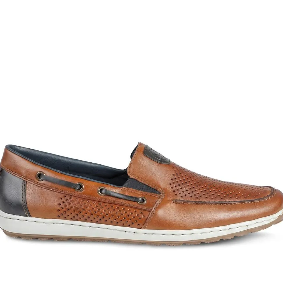 Rieker Leather Slip On Deck Shoes - Tan