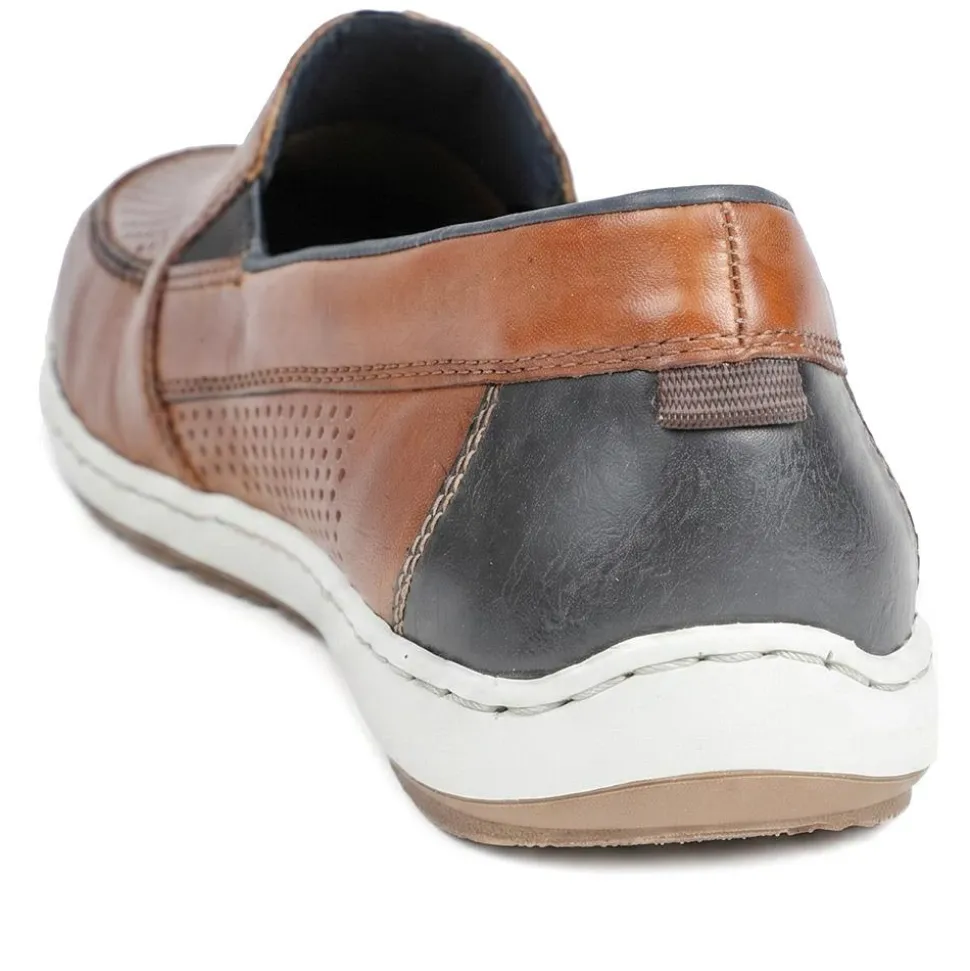 Rieker Leather Slip On Deck Shoes - Tan