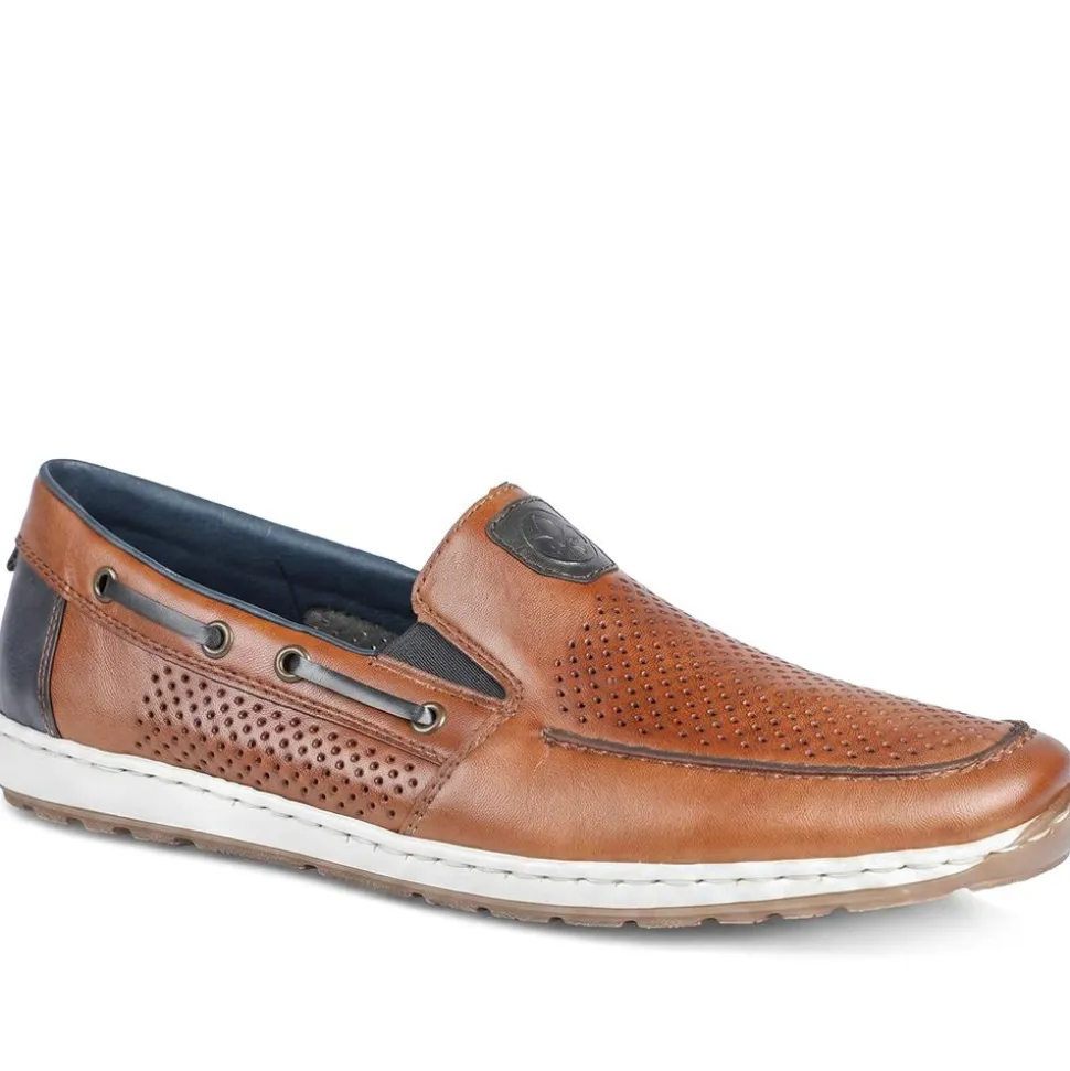 Rieker Leather Slip On Deck Shoes - Tan