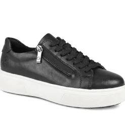 Rieker Leather Zip & Lace Platform Trainers - Black