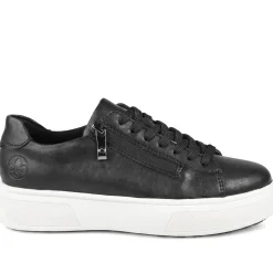 Rieker Leather Zip & Lace Platform Trainers - Black