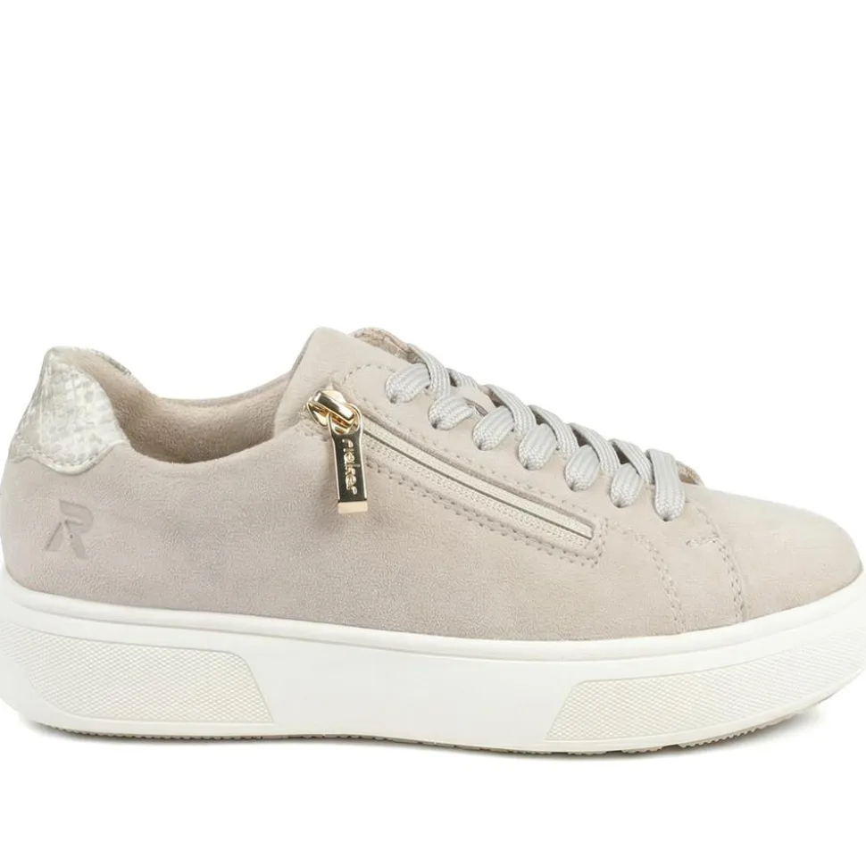 Rieker Leather Zip & Lace Platform Trainers - Grey