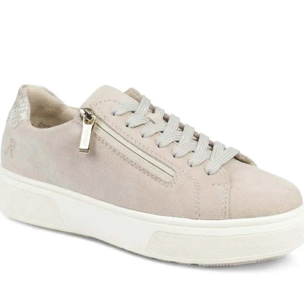 Rieker Leather Zip & Lace Platform Trainers - Grey