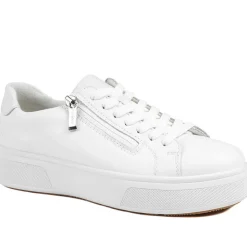 Rieker Leather Zip & Lace Platform Trainers - White