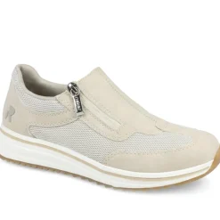Rieker Leather Zip & Lace Trainers - Beige