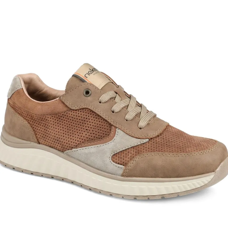 Rieker Leather Zip & Lace Trainers - Brown