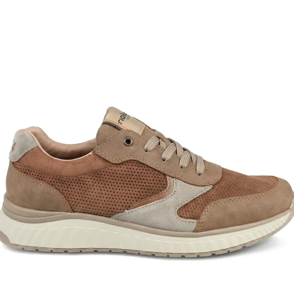 Rieker Leather Zip & Lace Trainers - Brown