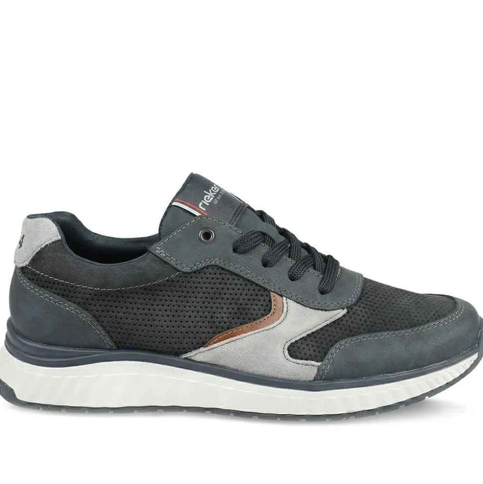 Rieker Leather Zip & Lace Trainers - Navy
