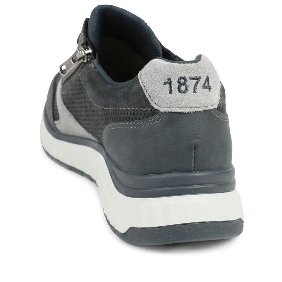 Rieker Leather Zip & Lace Trainers - Navy