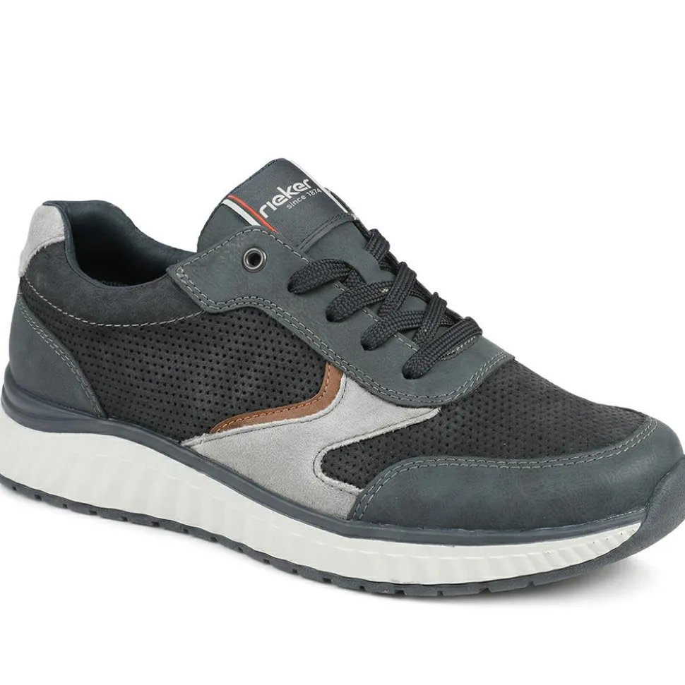 Rieker Leather Zip & Lace Trainers - Navy
