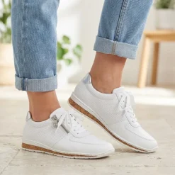 Rieker Leather Zip & Lace Trainers - White