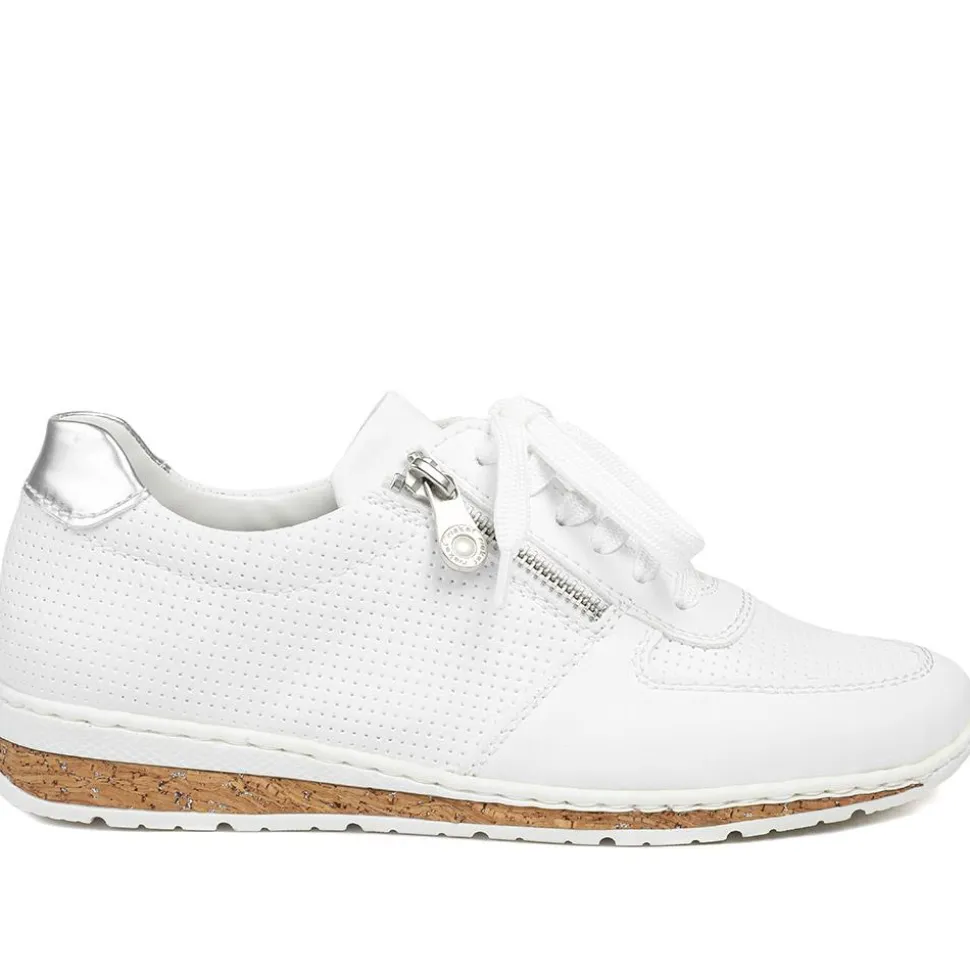 Rieker Leather Zip & Lace Trainers - White