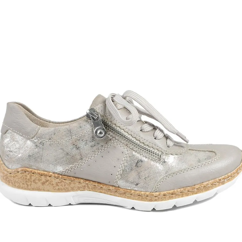 Rieker Memory Foam Zip & Lace Shoes - Beige