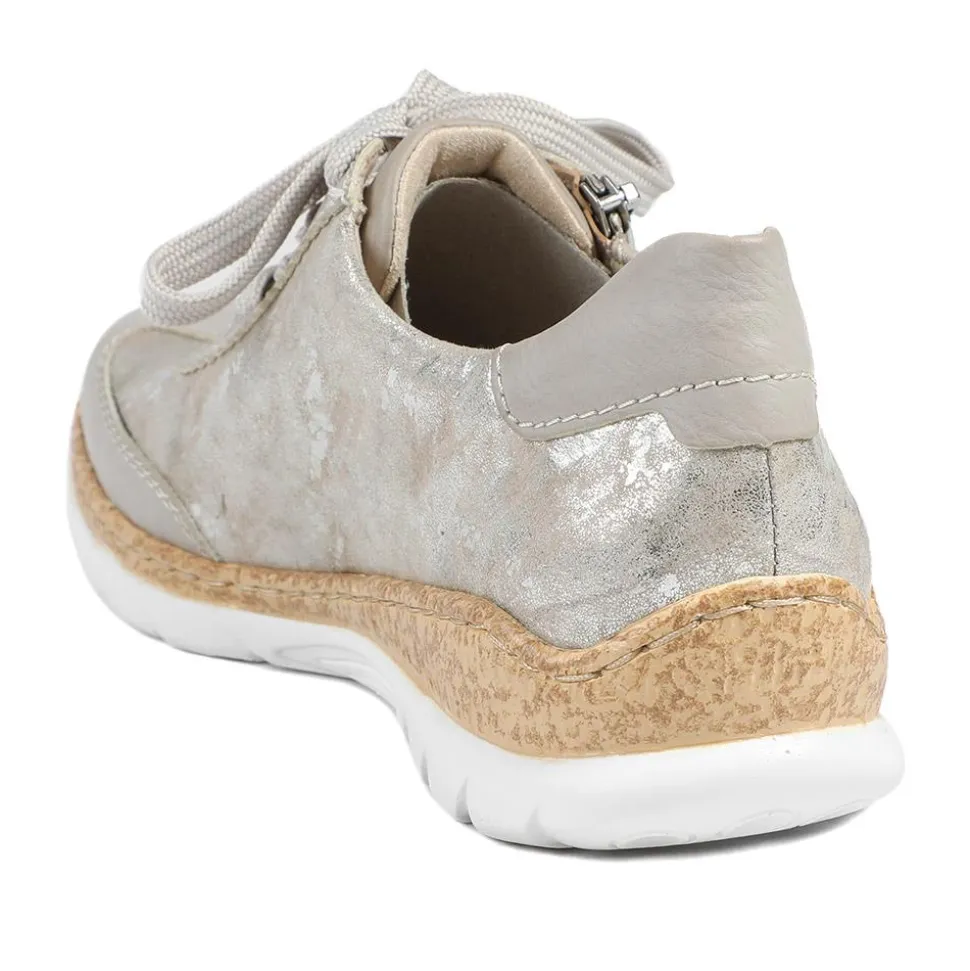 Rieker Memory Foam Zip & Lace Shoes - Beige