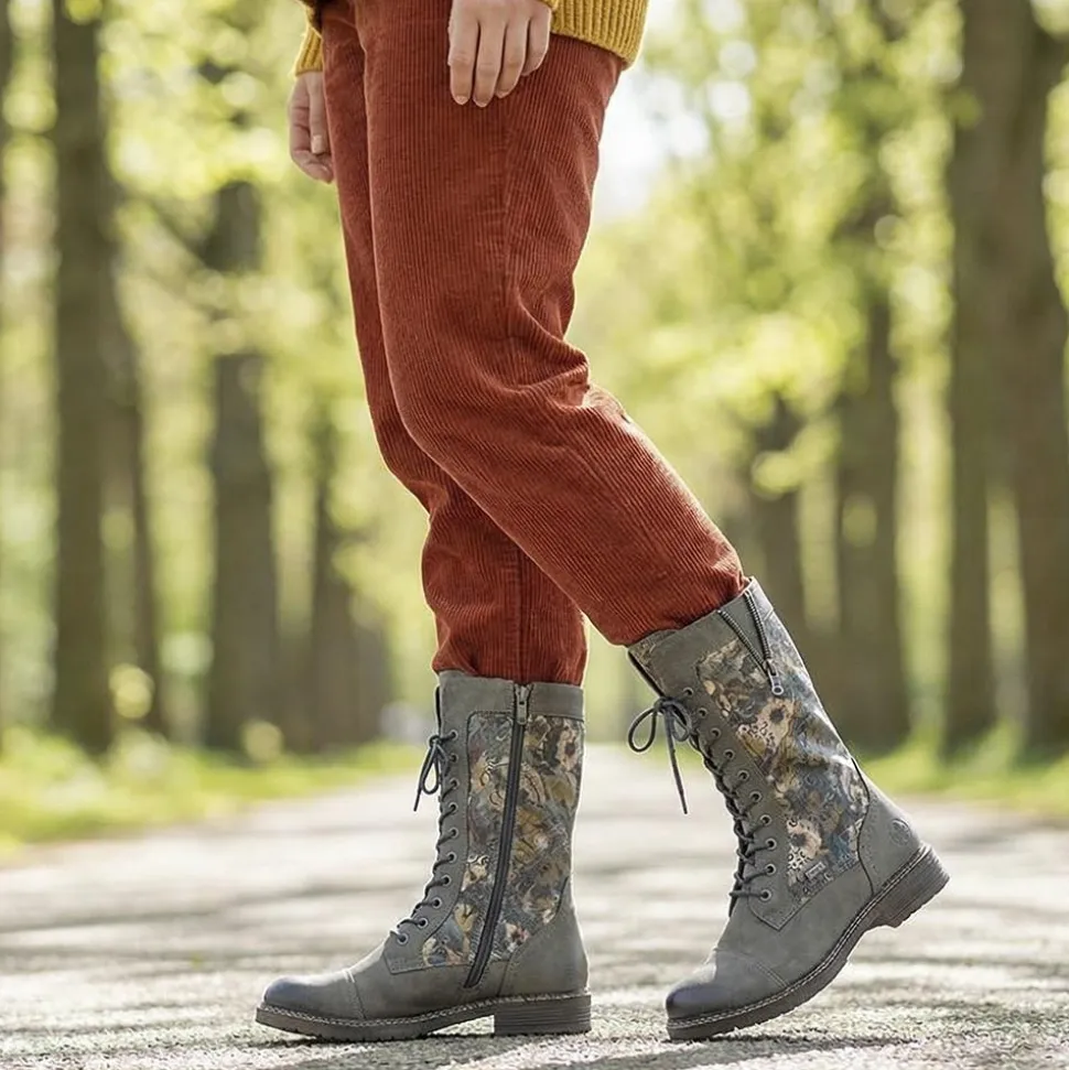 Rieker Multi Zip Calf Length Boots - Grey