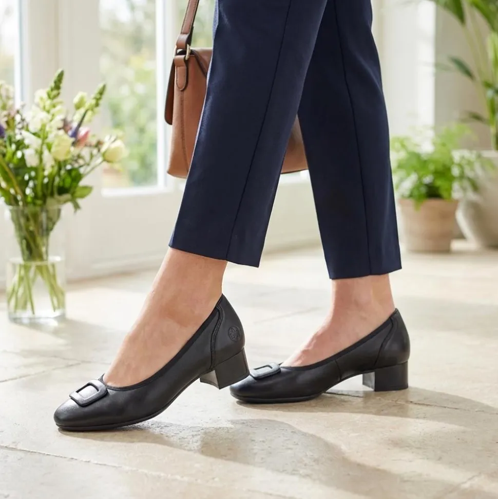 Rieker Smart Premium Leather Court Shoes - Black