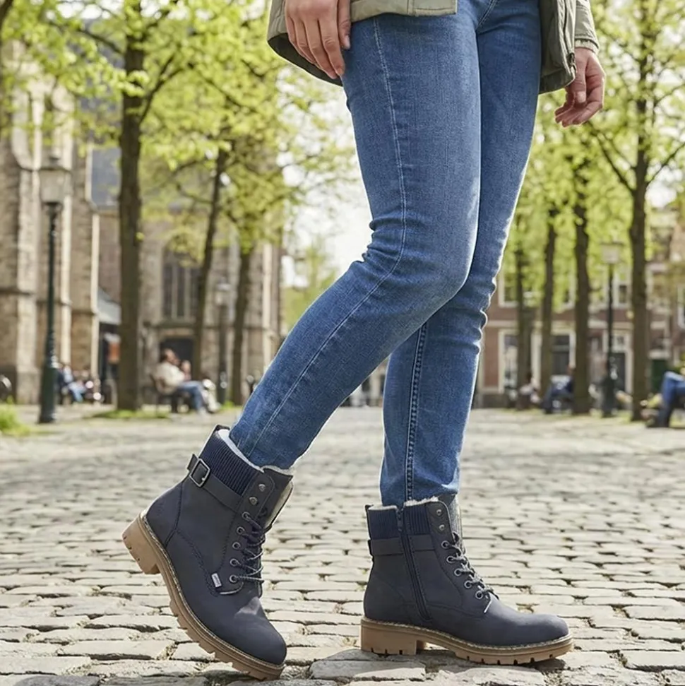 Rieker Soft Cuff Zip Up Boots - Navy