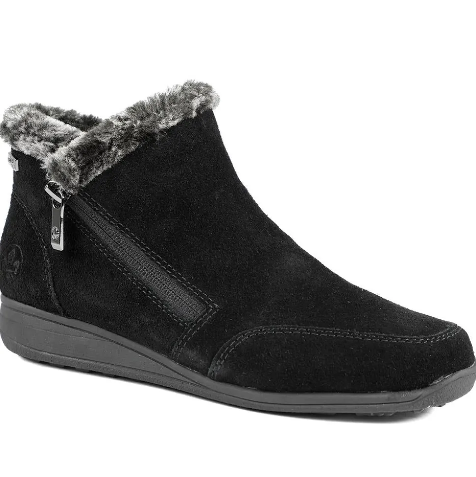 Rieker Soft Lined Zipped Ankle Boots - Black