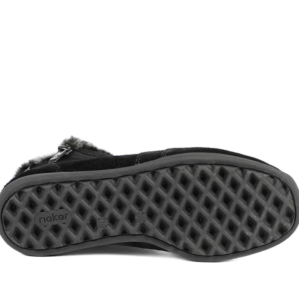 Rieker Soft Lined Zipped Ankle Boots - Black