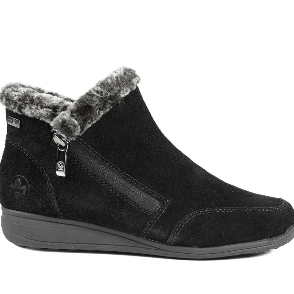 Rieker Soft Lined Zipped Ankle Boots - Black