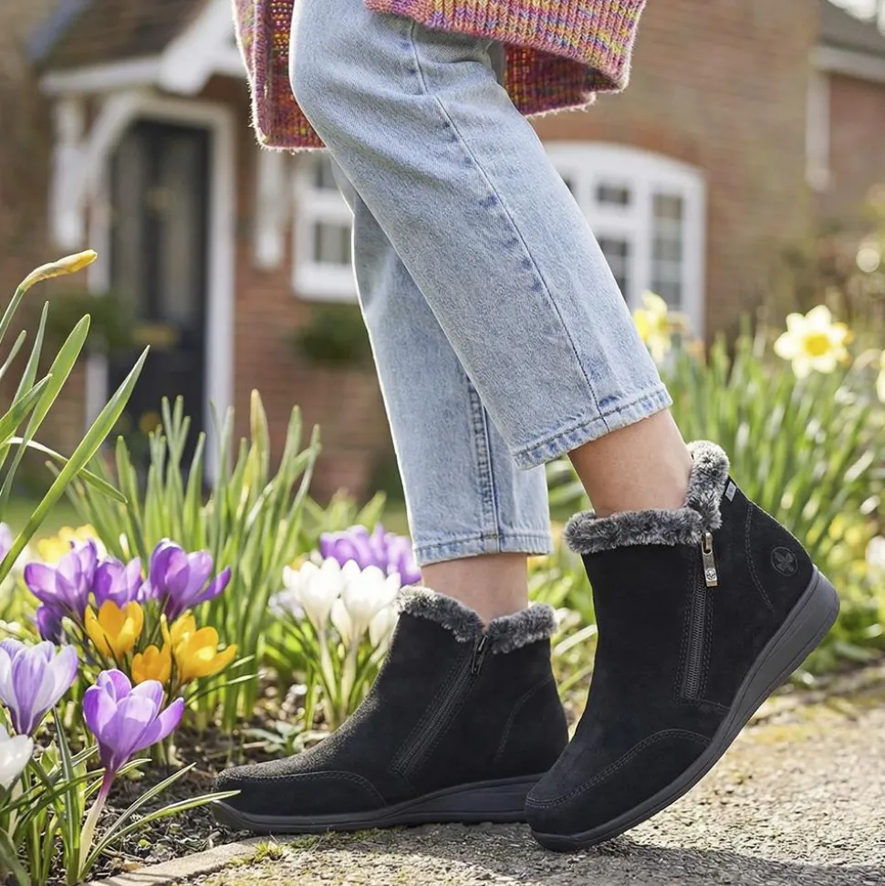 Rieker Soft Lined Zipped Ankle Boots - Black