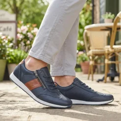 Rieker Titus Leather Zip Fastening Trainers - Navy