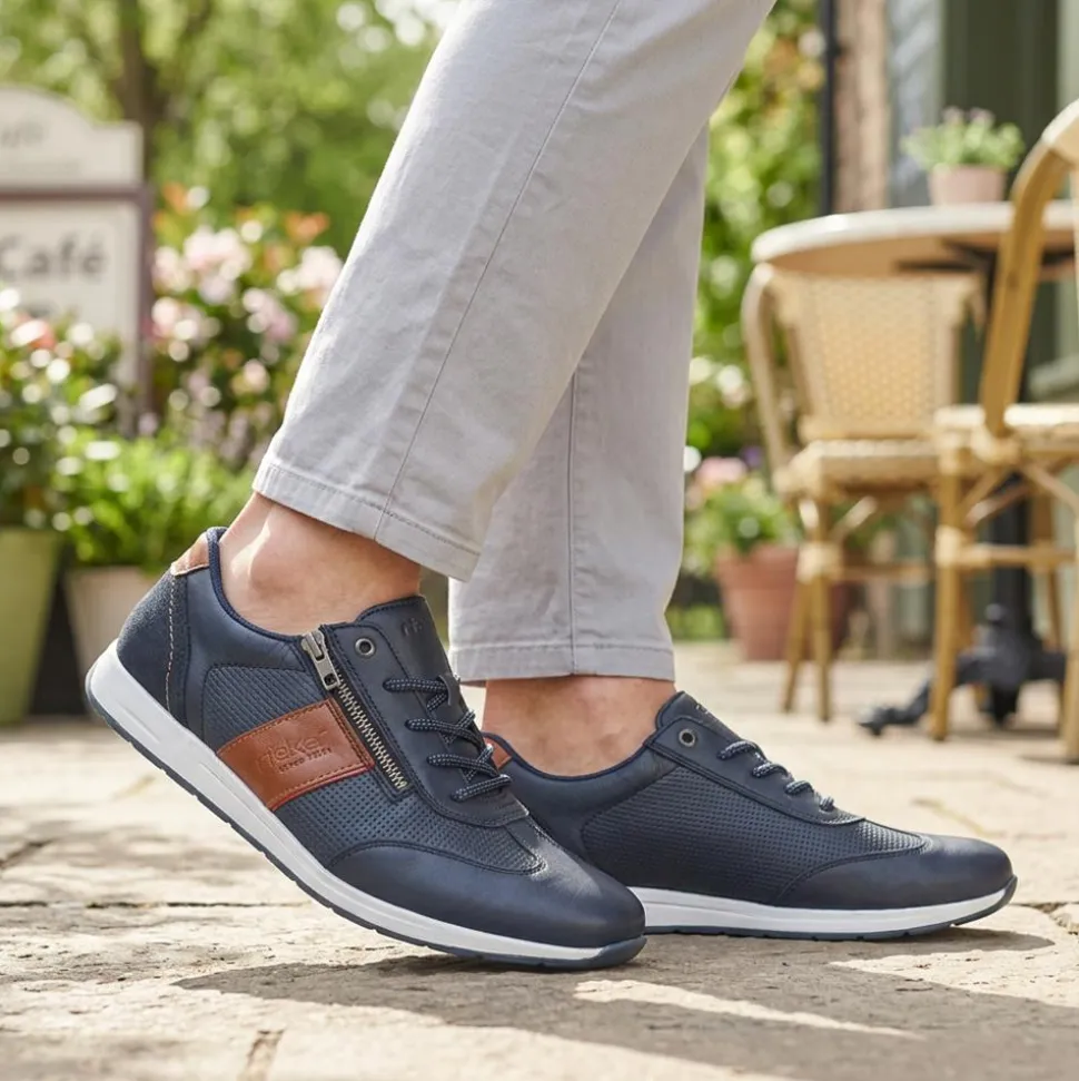 Rieker Titus Leather Zip Fastening Trainers - Navy
