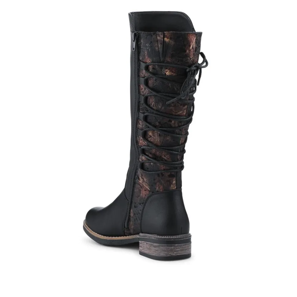 Rieker Water Resistant Zip Up Long Boots - Black