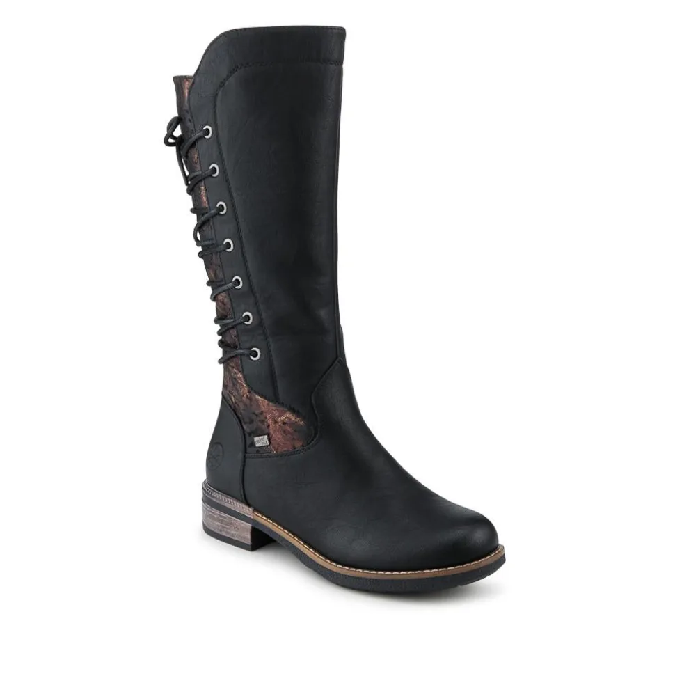 Rieker Water Resistant Zip Up Long Boots - Black