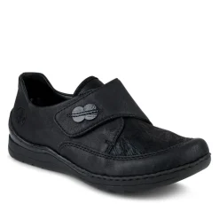 Rieker Wide Fit Cushioned Touch-Fasten Shoes - Black
