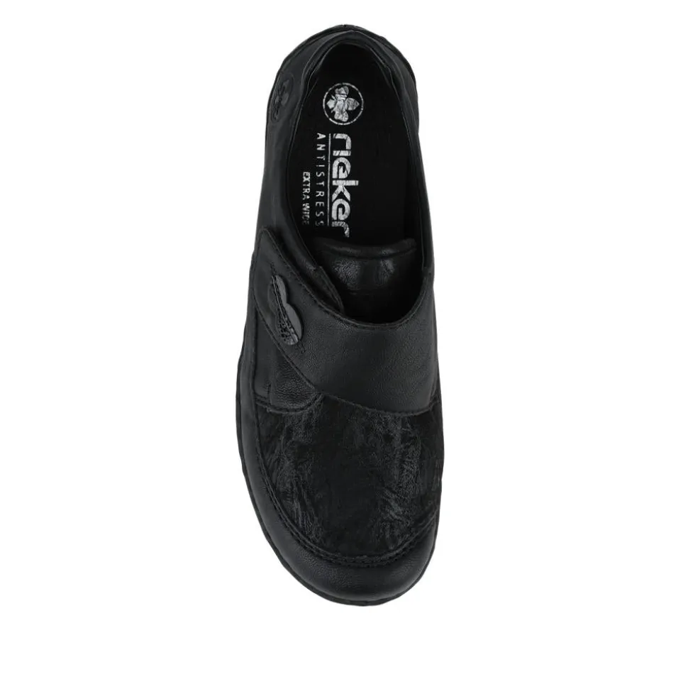 Rieker Wide Fit Cushioned Touch-Fasten Shoes - Black