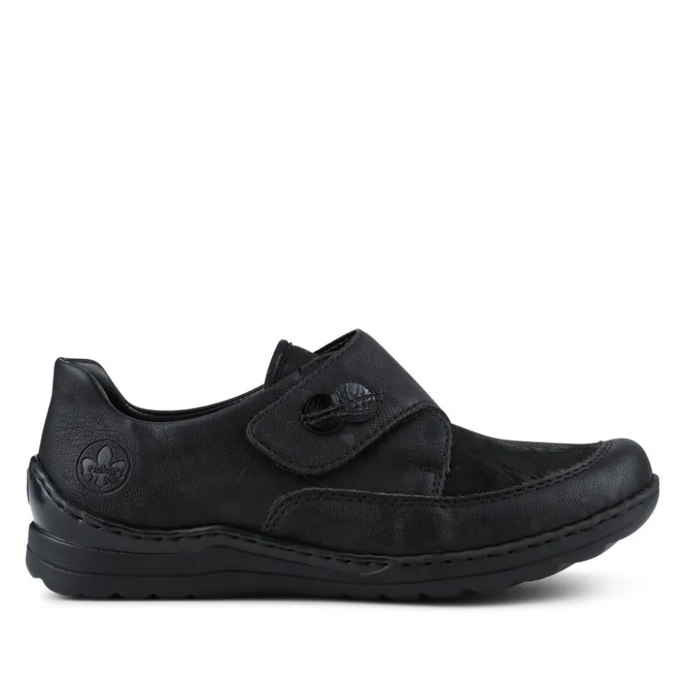 Rieker Wide Fit Cushioned Touch-Fasten Shoes - Black