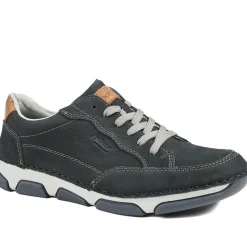 Rieker Wide Fit Leather Lace Up Trainers - Navy