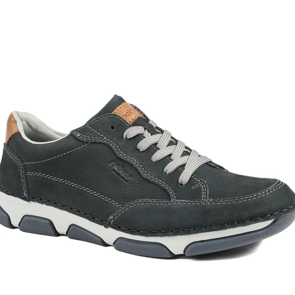 Rieker Wide Fit Leather Lace Up Trainers - Navy