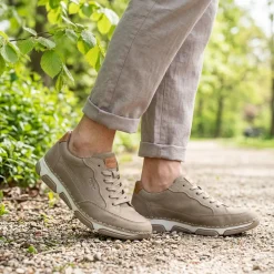 Rieker Wide Fit Leather Lace Up Trainers - Taupe