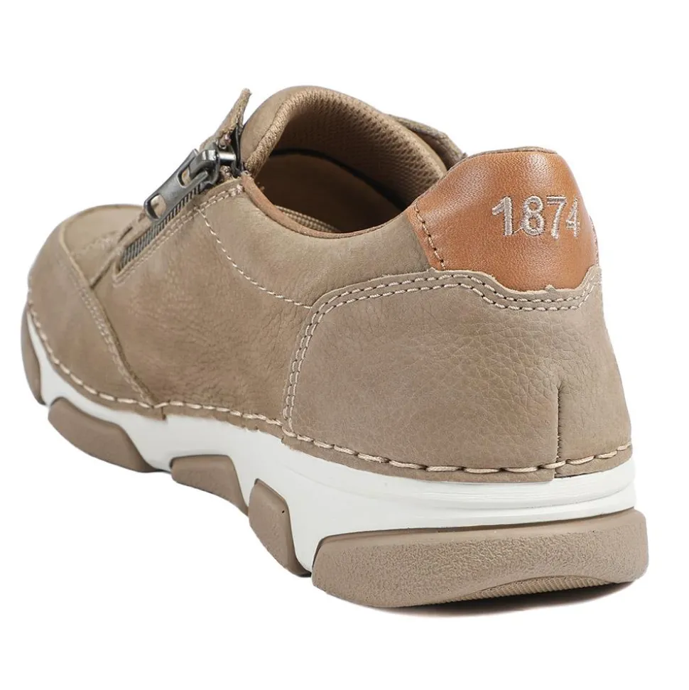 Rieker Wide Fit Leather Lace Up Trainers - Taupe