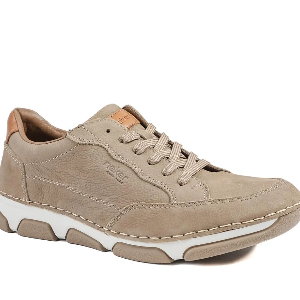 Rieker Wide Fit Leather Lace Up Trainers - Taupe