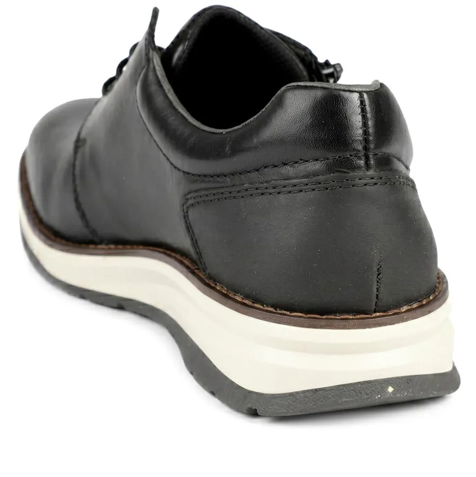 Rieker Wide Fit Leather Zip & Lace Shoes - Black