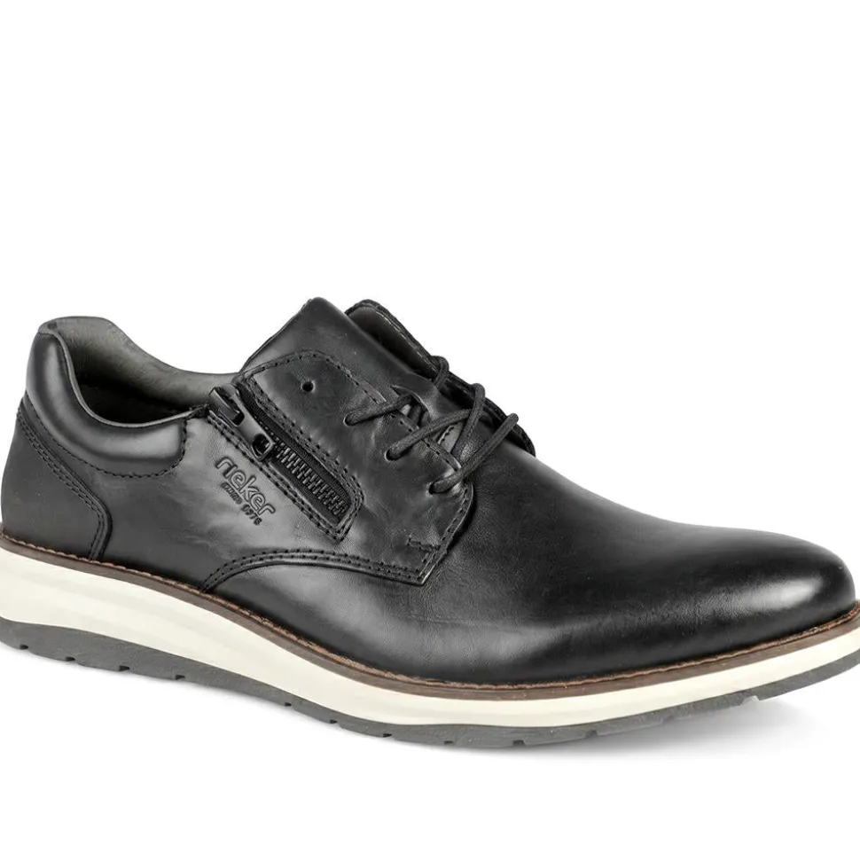 Rieker Wide Fit Leather Zip & Lace Shoes - Black