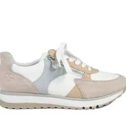 Rieker Wide Fit Leather Zip & Lace Trainers - White Multi
